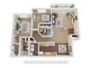 Two bed, two bath floor plan. Two bedroom, two bathroom three-dimensional floor plan layout.